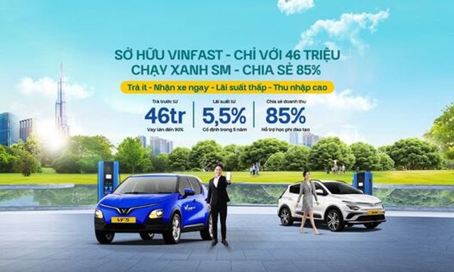 46 triệu đồng sở hữu xe VinFast, lãi suất cố định 5,5% trong 5 năm, nhận ngay 85% chia sẻ doanh số trên xanh SM Platform