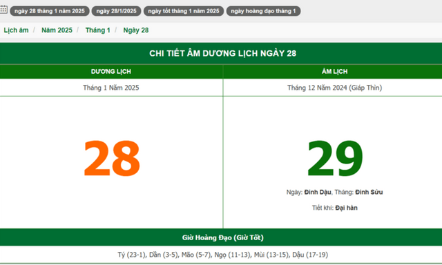 Hôm nay (28/1/2025), có phải ngày đẹp không?