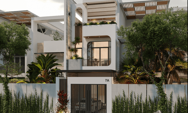 Mẫu nhà phố 1 trệt 2 lầu có sân thượng