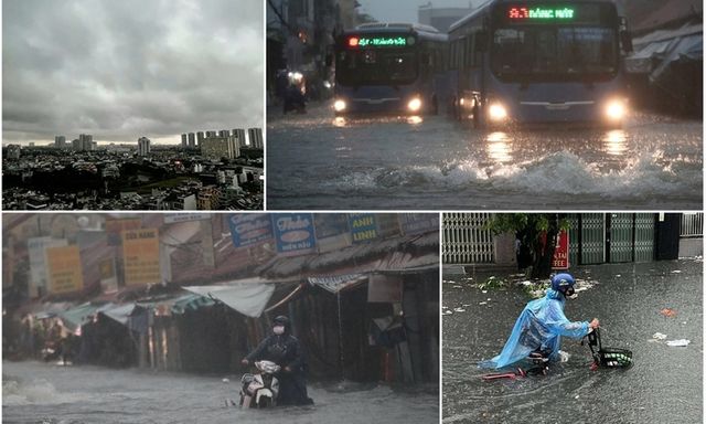 TP.HCM bất ngờ mưa to, trời đen kịt, sấm sét ầm ầm
