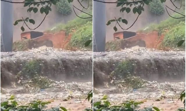 Clip: Hố chôn lấp rác thải bị vỡ, nước chảy ào ào như suối, mùi hôi nồng nặc