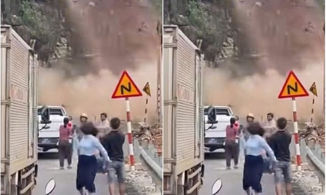 Clip: Người dân đứng quay video, đất đá trên núi bất ngờ sạt lở kinh hoàng, vùi lấp đường ở Sơn La