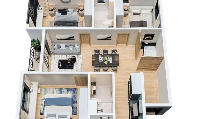 Mẫu thiết kế căn hộ 90m2 bố trí hợp lý