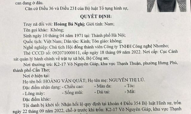 Bộ Công an truy nã đặc biệt Hoàng Bá Nghị