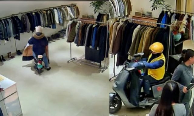 Clip: Người phụ nữ lái xe điện vào tận sảnh cửa hàng quần áo để lựa đồ cho nhanh