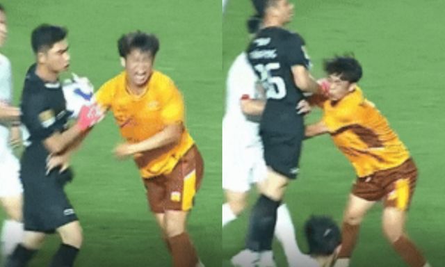 Cầu thủ HAGL bị đối thủ đấm ngay trong trận đấu 
