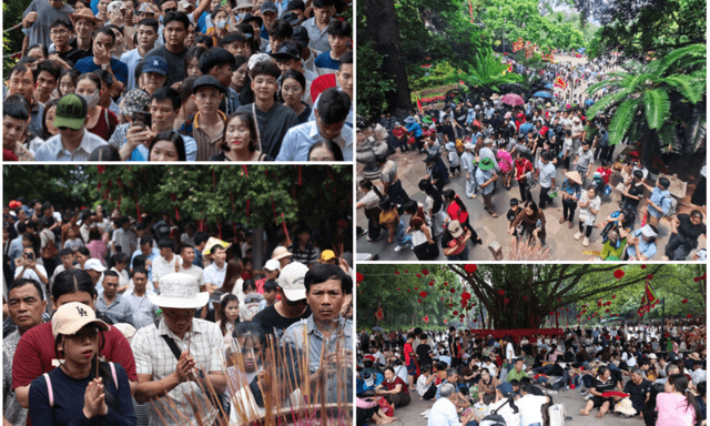 Dòng người ùn ùn đổ về Đền Hùng dâng hương trước ngày chính lễ