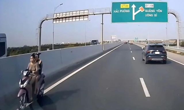 Xác minh hình ảnh hai cô gái trên xe máy chạy ngược chiều trên cao tốc Hạ Long- Hải Phòng