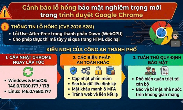 Công an Hà Nội phát hiện lỗ hổng bảo mật mới trong trình duyệt Google Chrome, khuyến cáo 3 việc cần làm ngay