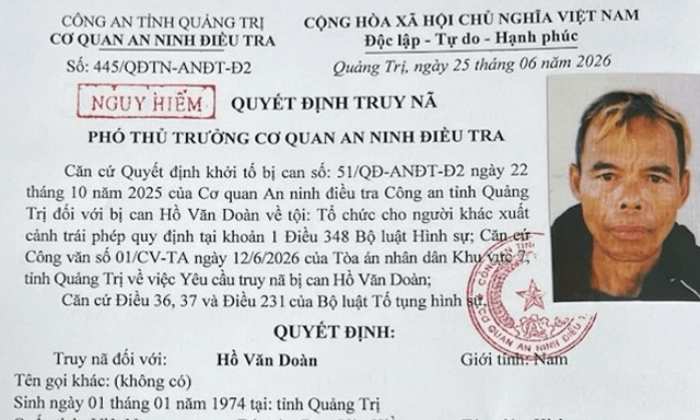 Công an Quảng Trị truy nã đối tượng tổ chức cho người khác xuất cảnh trái phép