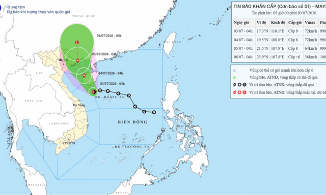 Bão số 1 MAYSAK chính thức hình thành, dự báo hướng vào ven biển Quảng Ninh - Hải Phòng
