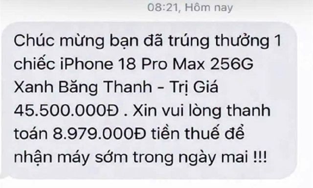 Nhận tin nhắn “trúng thưởng giá trị cao”, người dân đặc biệt lưu ý