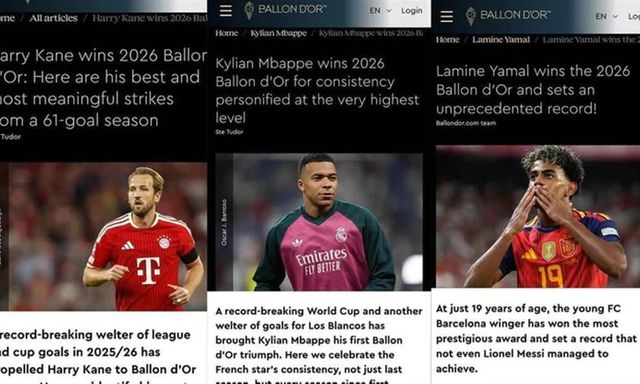 Quả bóng vàng 2026 gặp sự cố công bố nhầm người chiến thắng, ban tổ chức lên tiếng