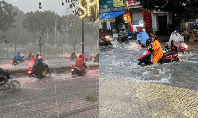 TP.HCM mưa như trút giờ tan tầm: Một số nơi ngập quá nửa bánh xe, có người mất hơn 1 tiếng mới về đến nhà