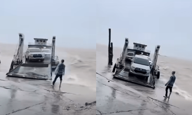 Clip phà chòng chành giữa mưa giông, trên phà vẫn có ô tô và người: Phà không xuất bến, nhưng xếp gấp đôi số xe được phép