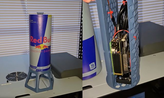 Lon Red Bull này thực ra là mini PC, chạy Rasberry Pi, chơi được game cổ điển