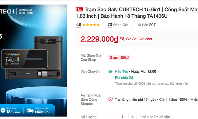 10 món Cuktech bán chạy: Toàn củ sạc, pin dự phòng, rẻ nhất là cáp sạc sale chưa đến 100.000đ