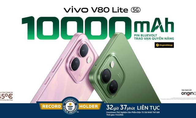 Nhờ pin BlueVolt, vivo V80 Lite 5G thiết lập KỶ LỤC GUINNESS THẾ GIỚI™ với 32 giờ 37 phút sử dụng liên tục on-screen