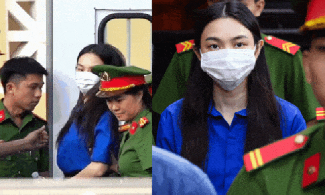 Cận cảnh Thuỳ Tiên bị còng tay áp giải đến toà, mặc áo màu xanh đặc biệt gây chú ý