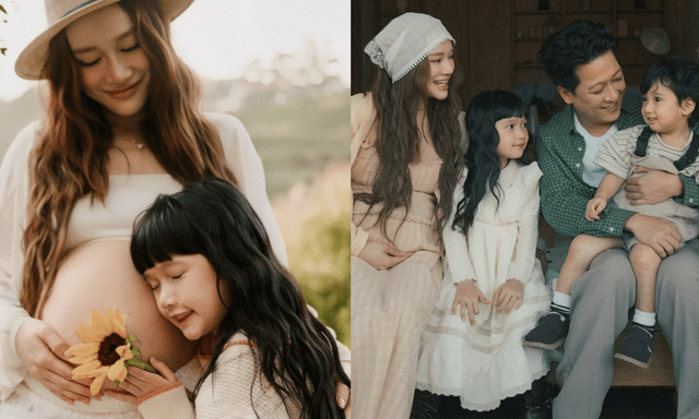 Nhã Phương bụng to vượt mặt tháng cuối thai kỳ, hai nhóc tỳ siêu đáng yêu bên bố mẹ trong bộ ảnh gia đình