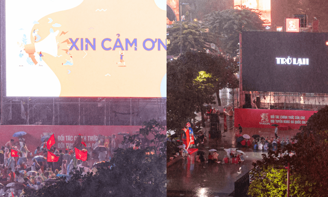 Người dân TP.HCM dầm mưa, ngồi giữa phố đi bộ mong chờ Việt Nam vô địch tối nay!