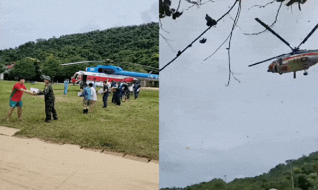 Video: Người dân bị cô lập tại vùng lũ Nghê An xúc động khi trực thăng cứu trợ xuất hiện giữa bản làng