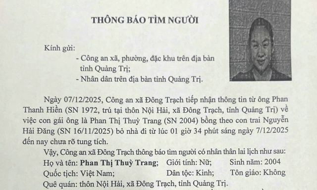 Khẩn: Tìm người mẹ sinh năm 2004 bế theo con trai gần 1 tháng tuổi rời nhà lúc 1h34 sáng, ai biết thông tin xin báo ngay số này