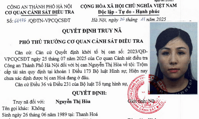 Ai nhìn thấy Nguyễn Thị Hoà, liên hệ ngay công an SĐT 0966111395
