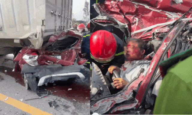 Kinh hoàng hiện trường vụ tai nạn liên hoàn ở Hà Tĩnh: Xe con bị vò nát, tài xế được đưa ra ngoài trong tình trạng khó tin