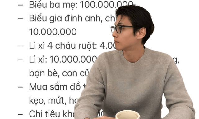 Bảng chi tiêu Tết trị giá 139 triệu: Biếu bố mẹ 100 triệu, 39 triệu còn lại làm những gì?