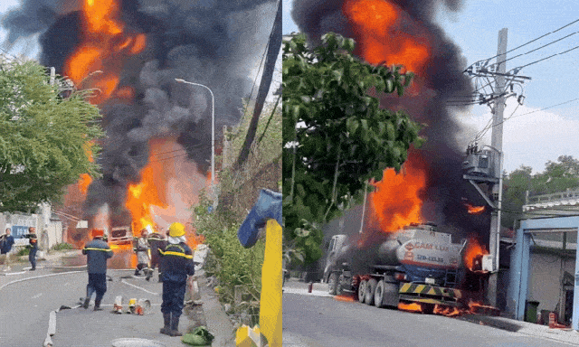 Xe bồn chở xăng bốc cháy dữ dội khi đang lưu thông ở TP.HCM 