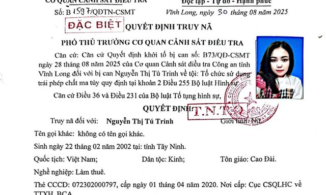Truy nã toàn quốc Nguyễn Thị Tú Trinh SN 2002