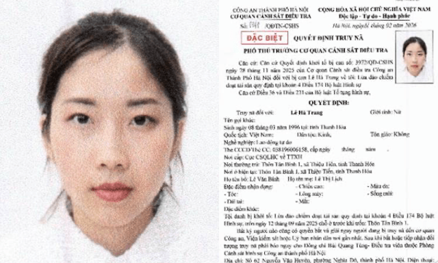 Truy nã đặc biệt Lê Hà Trang SN 1996