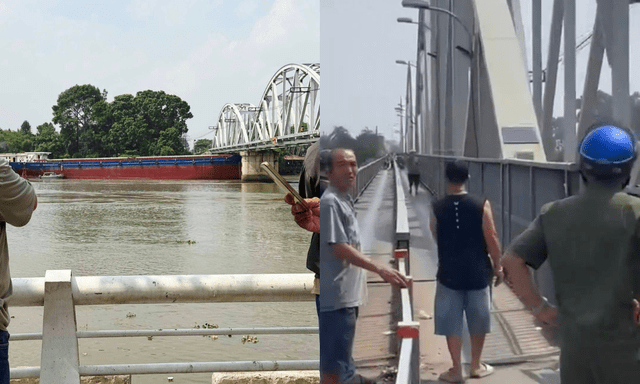 Hiện trường sà lan tông cầu Ghềnh khiến nhiều người đi đường bị thương