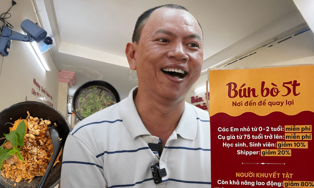 Giữa lúc nhiều quán ăn rục rịch tăng giá vì xăng tăng, quán bún bò này ở TP.HCM lại gây chú ý vì tấm biển nhỏ 