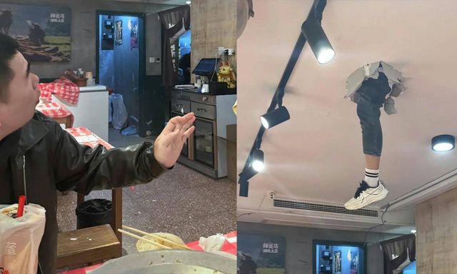Trung Quốc: Đang dùng bữa, khách hàng tá hỏa thấy chân người rơi xuống từ trần nhà vỡ toác