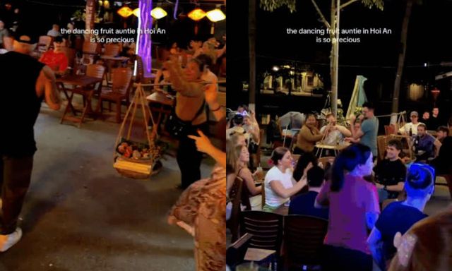 Khách Tây không ngại hình tượng, thay nhau giúp đỡ người bán hàng rong tại Hội An