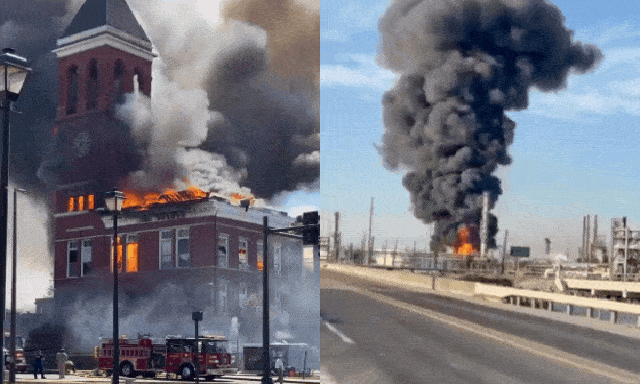 Sự cố cháy nổ dồn dập tại Mỹ: Nhà máy lọc dầu phát nổ, khói đen đặc bao trùm; tòa án 130 năm tuổi bốc cháy