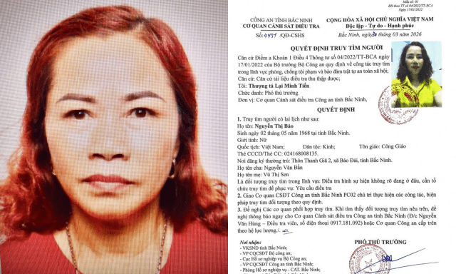Ai thấy Nguyễn Thị Bảo ở đâu, trình báo ngay theo số 0917.181.092