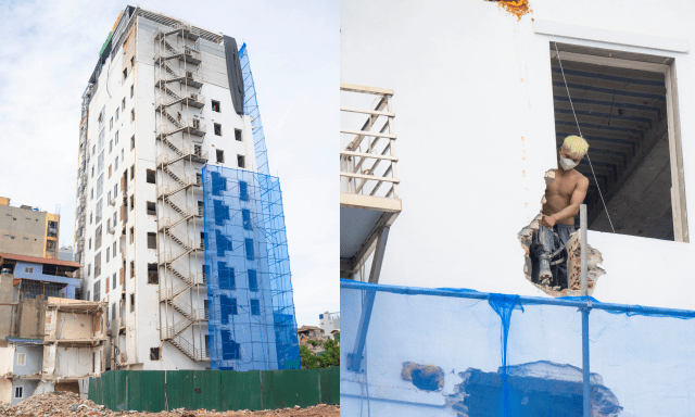 Hà Nội: Đang cắt dỡ một phần tòa nhà 13 tầng để thực hiện đường Vành đai 2,5