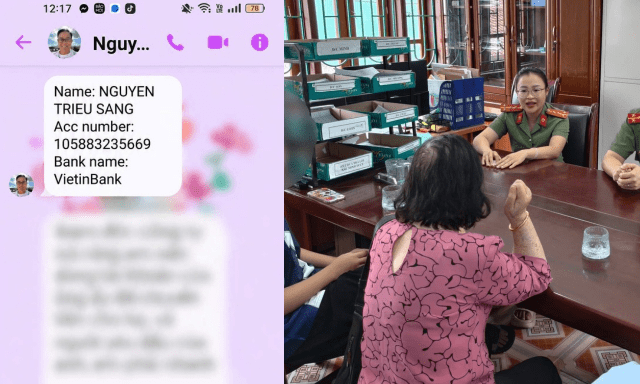 Cụ bà 76 tuổi chuẩn bị chuyển tiền vào tài khoản VietinBank mang tên NGUYEN TRIEU SANG, Công an lập tức vào cuộc xác minh