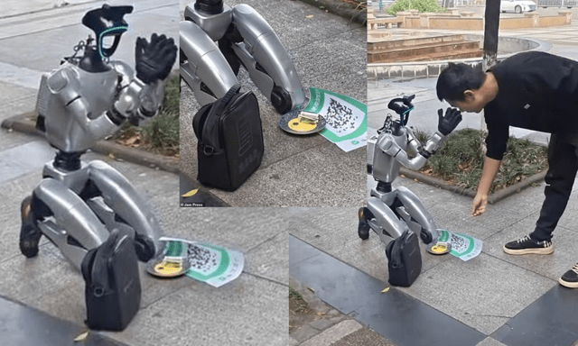 Trung Quốc: Robot quỳ giữa phố xin tiền sạc pin