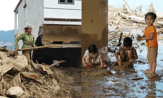 Người dân bản Chít trở về giữa những ngôi nhà bị lũ 