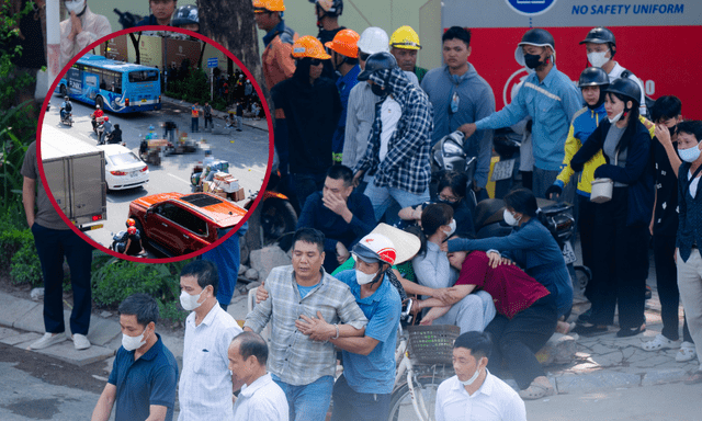 Người thân khóc ngất tại hiện trường vụ xe buýt va chạm xe máy trên đường Nguyễn Trãi khiến cháu bé tử vong 