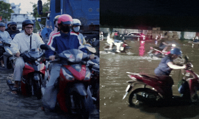Triều cường đạt đỉnh ở TP.HCM: Nước ngập lút bánh xe, cách nhà 100 mét cũng không thể về