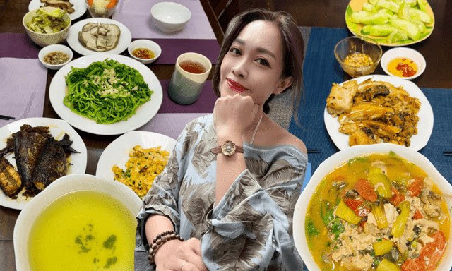 Mâm cơm nhà của MC Hoàng Trang - con gái NSND ngâm thơ nổi tiếng của Việt Nam