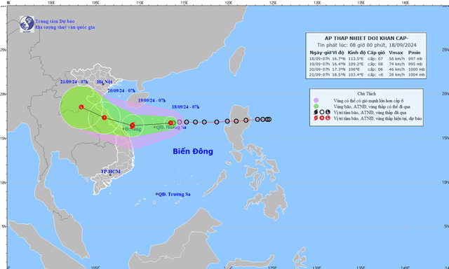 Tin áp thấp nhiệt đới khẩn cấp sáng 18/9