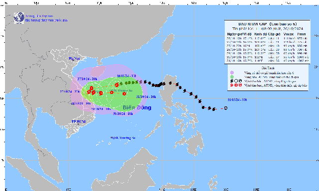 Tin mới nhất về cơn bão số 6: Chỉ còn cách Đà Nẵng khoảng 510km, vẫn giật cấp 14