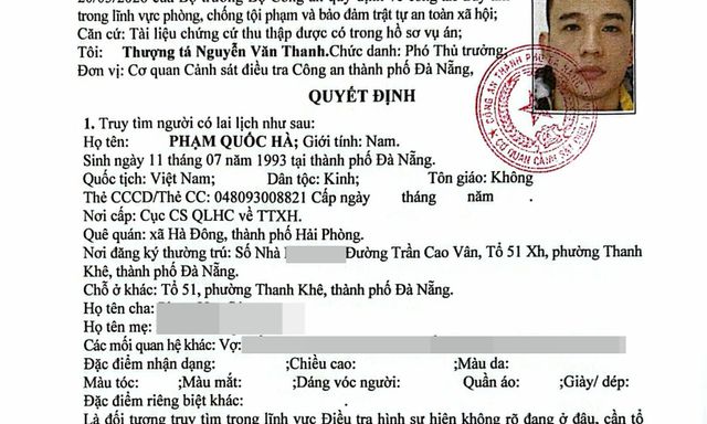 Công an truy tìm người tên Phạm Quốc Hà SN 1993
