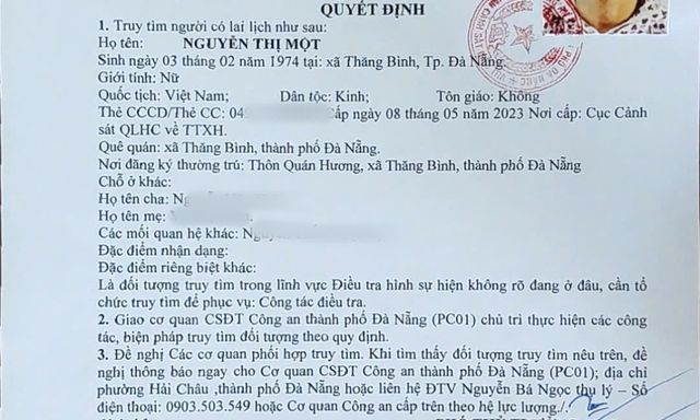 Truy tìm bà Nguyễn Thị Một 52 tuổi